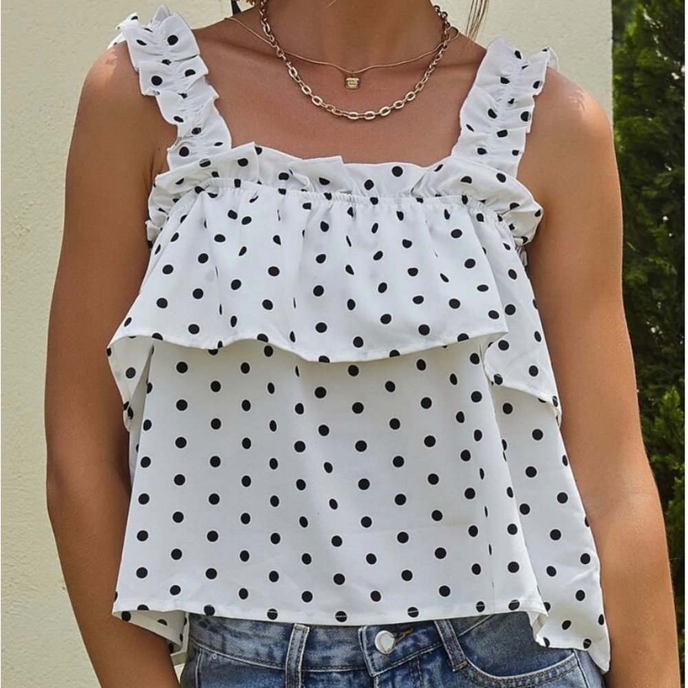 Shein Polka Dot Frill Trim Layered Top